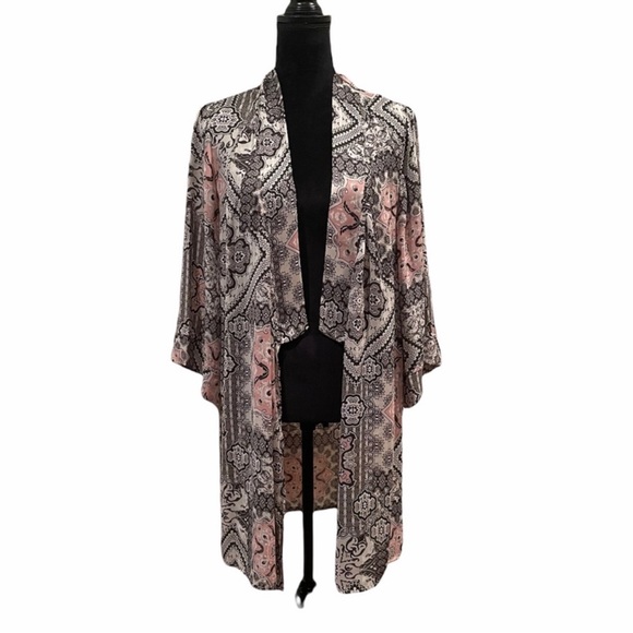 Tahari bohemian fairycore pink lightweight patterned kimono size small - medium - Picture 2 of 11